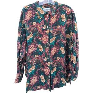 Y2K 90s Vintage Earthy Floral Paisley Button-Down Shirt‎ XL/XXL/XXXL Grunge Top